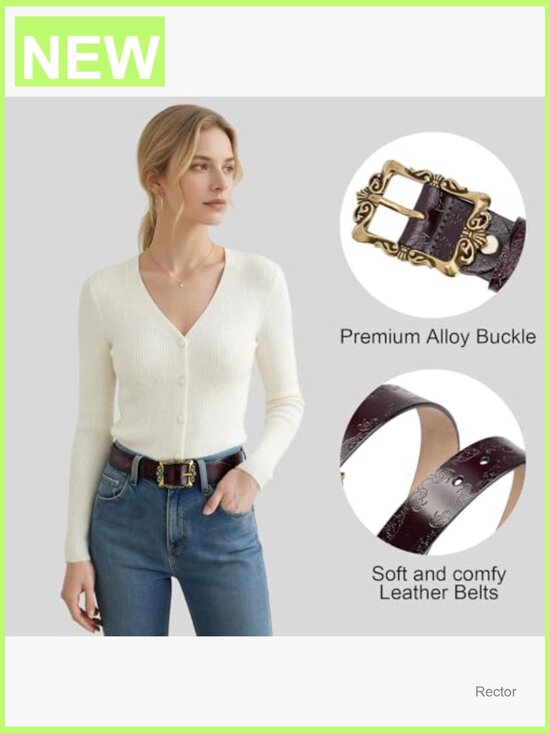 Genuine Leather Belt with Pin Buckle for Jeans Dresses